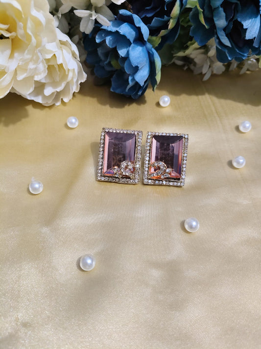 Rose Glam Rectangle Crystal Studs