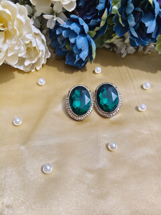 Emerald Aura Oval Crystal Studs